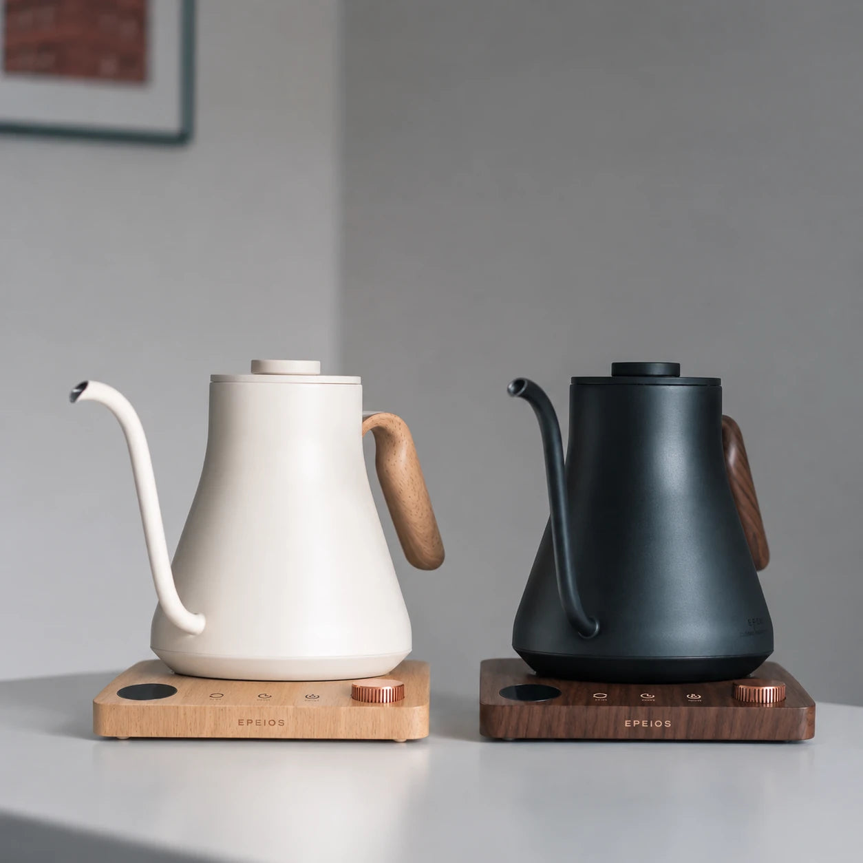Two finishes in the U.S. gooseneck kettle family